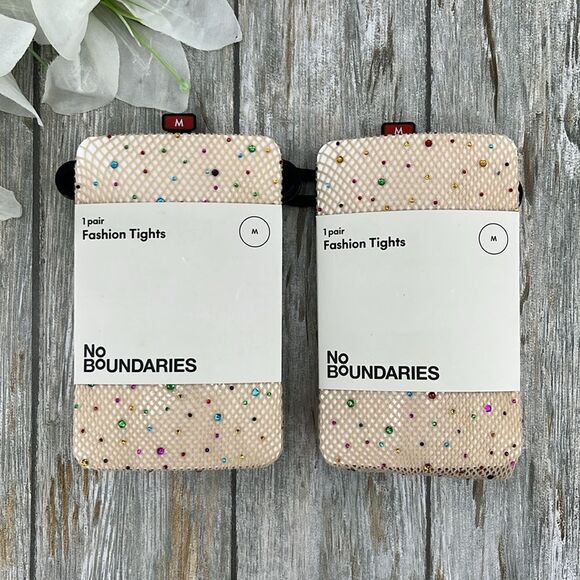 Rhinestone Fishnet Tights Pantyhose 2-Pack Sizes M - Picture 1 of 5